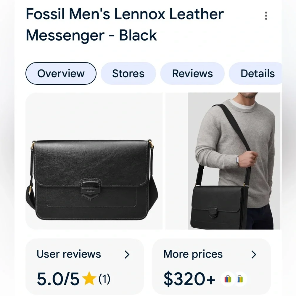 Fossil Lennox Black Leather Messenger Laptop Bag NWT